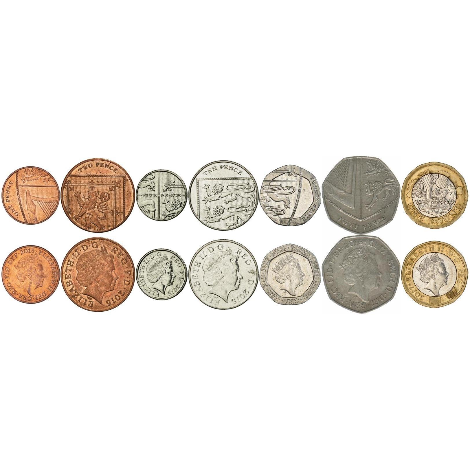 United Kingdom | 7 Coin Set | 1 Penny 2 5 10 20 50 Pence 1 Pound | 2015 - 2022