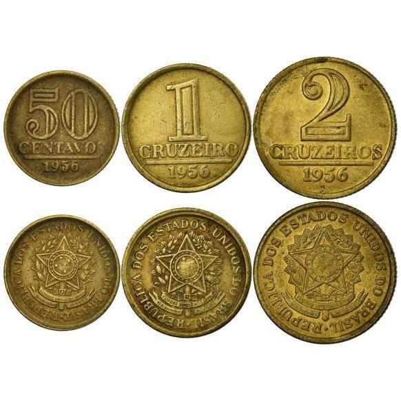 Brazil | 3 Coin Set | 50 Centavos 1 Cruzeiro 2 Cruzeiros | 1956