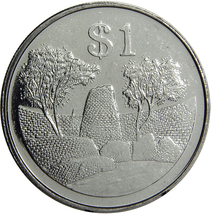 Zimbabwe 1 Dollar Coin | Bateleur Eagle | Great Zimbabwe Monument | KM6a | 2001 - 2003