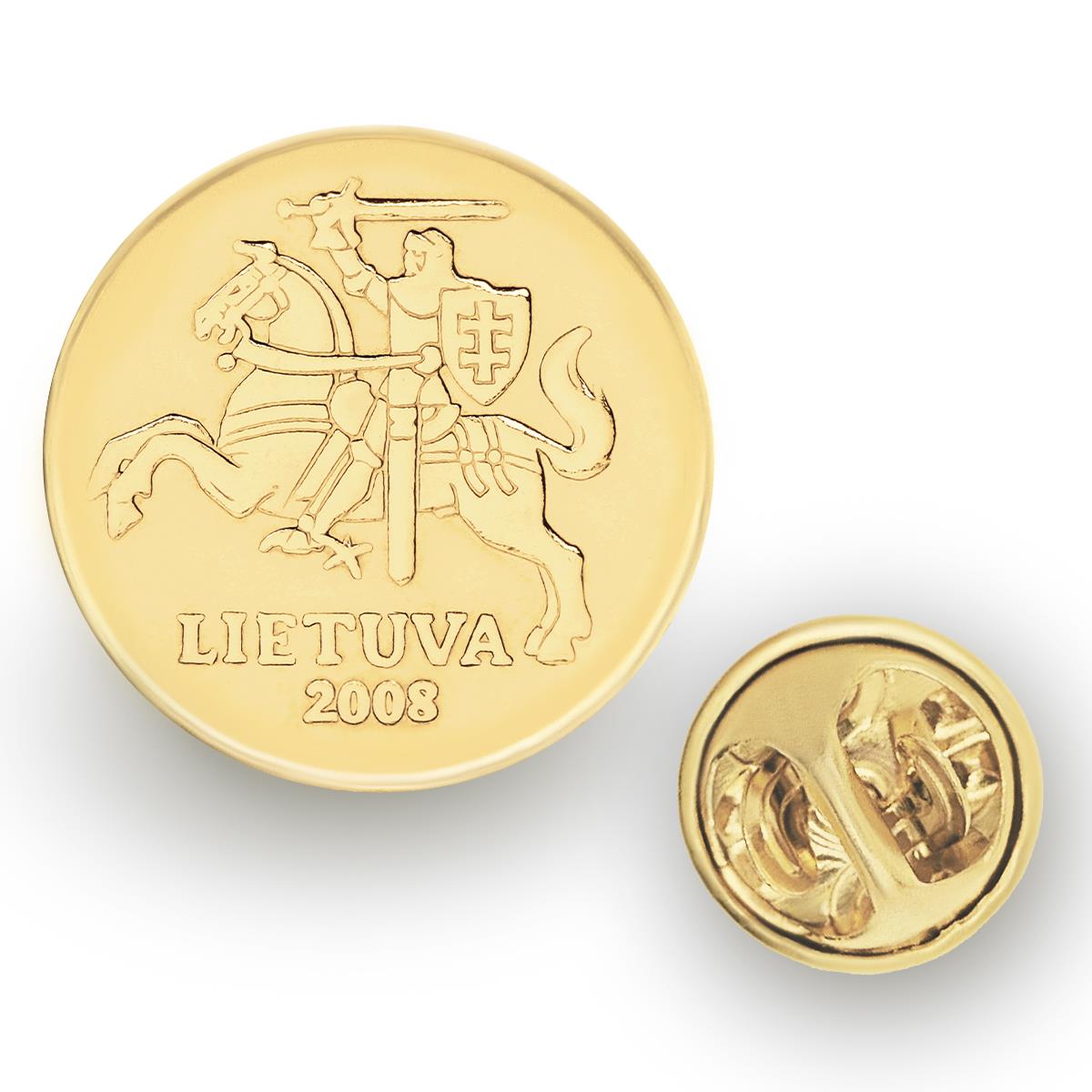 Lithuanian Coin Pin Brooch Badge | Butterfly Clutch Fastener | Genuine 20 Centu | LTU107 | Gold Plated | 1997 - 2014