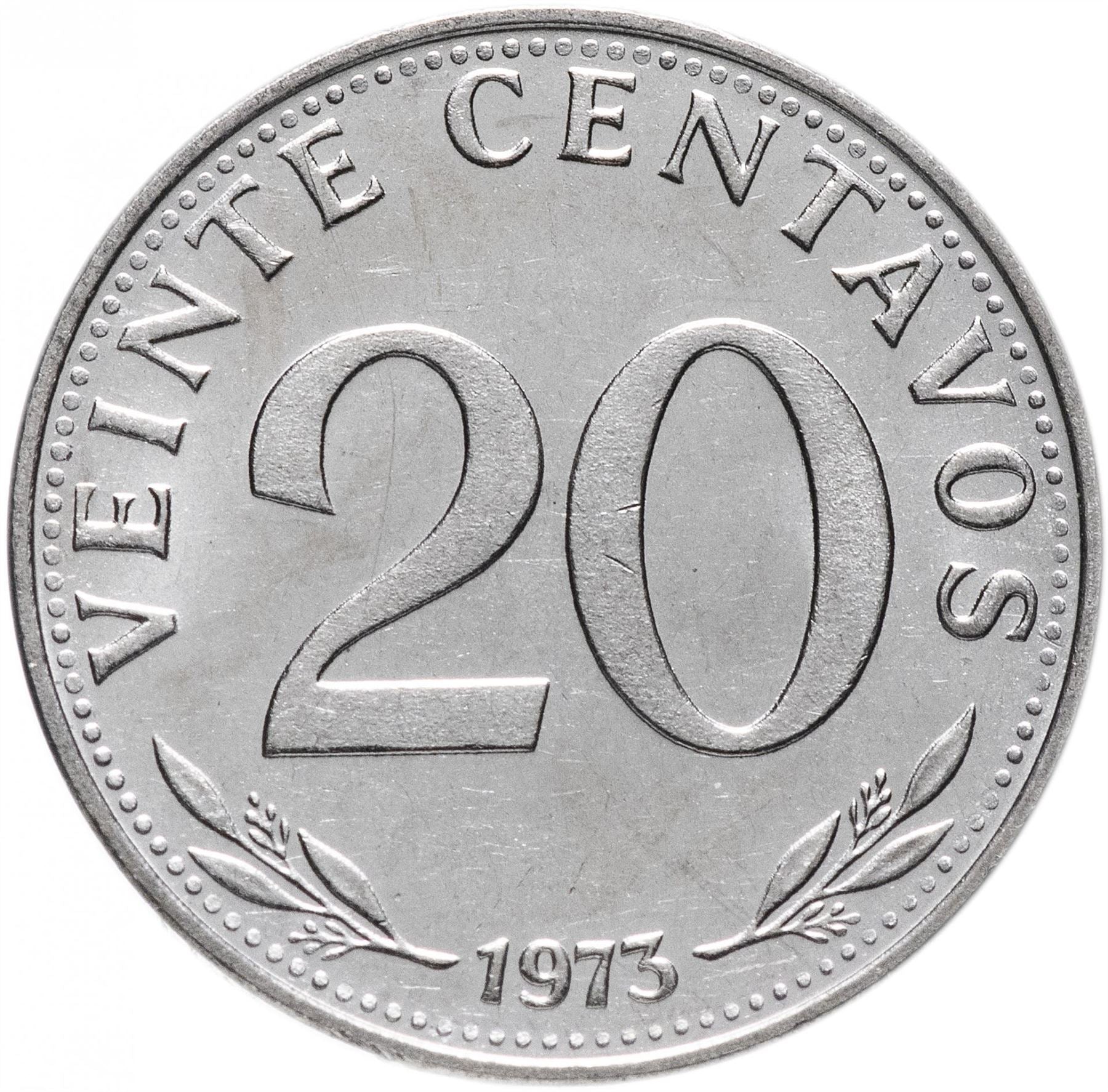 Bolivia 20 Centavos Coin | Mountains | Chapel | Palm Tree | Lama | KM189 | 1965 - 1973