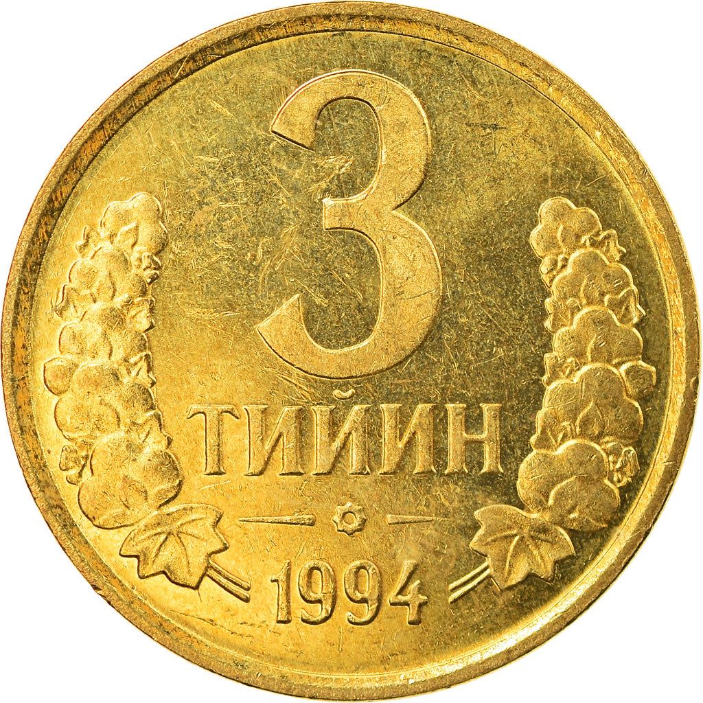 Uzbekistan | 3 Tiyin Coin | Stars | Cotton | Wheat | Sun | Huma Bird | Km:2 | 1994