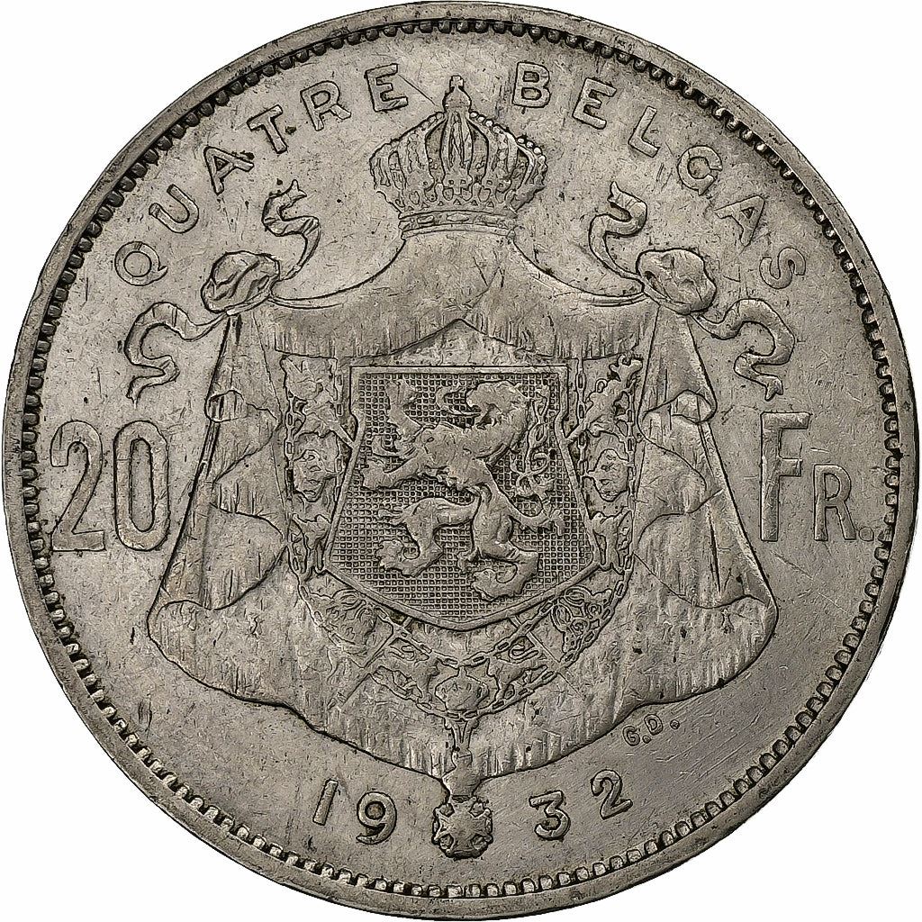 Belgium | 4 Belga / 20 Francs Coin | King Albert I | Km:101 | 1931 - 1932