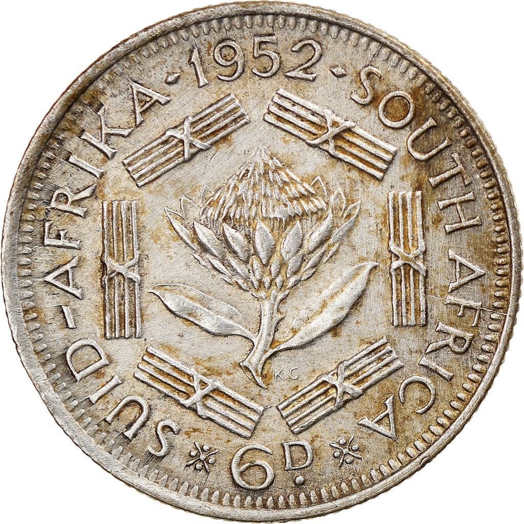 South Africa | 6 Pence Coin | George VI | Flowers | Protea | Km:36.2 | 1951 - 1952