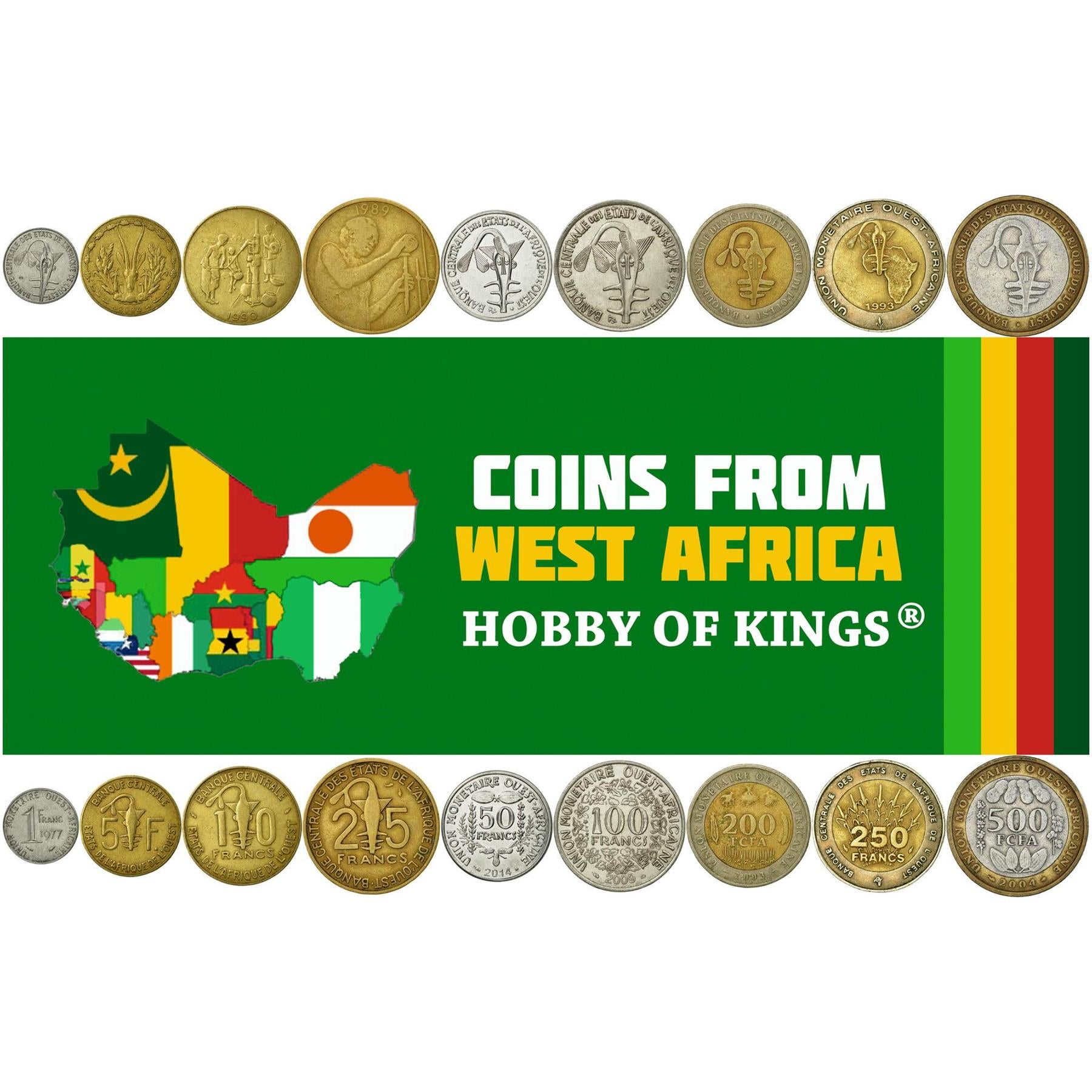 Western African States | 9 Coin Set | 1 5 10 25 50 100 200 250 500 Francs CFA | 1965 - 2024