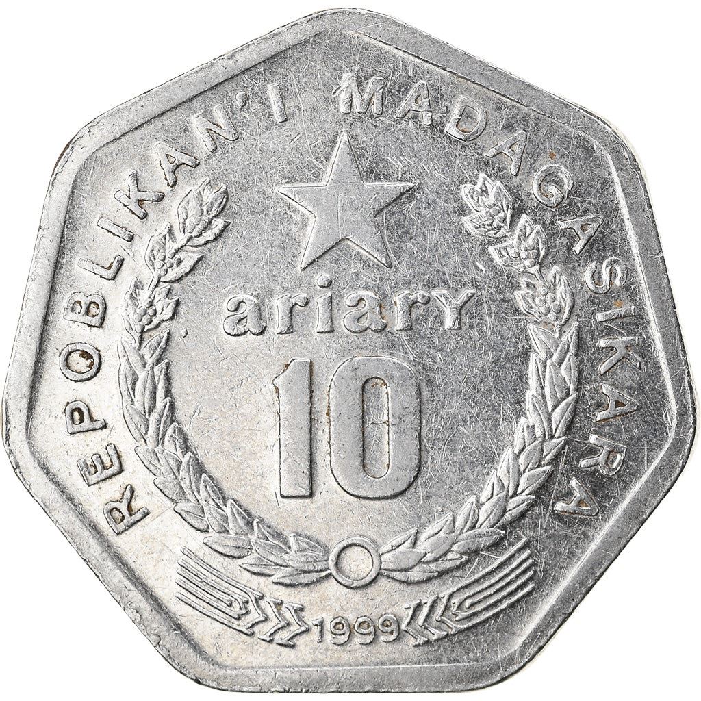 Madagascar | 10 Ariary Coin | Star | Worker | Peat | Km:27 | 1999