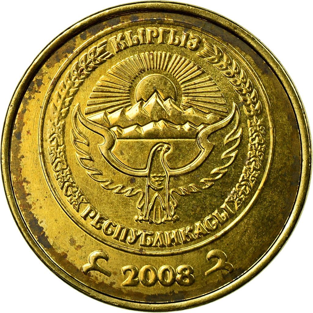 Kyrgyzstan | 10 Tyiyn Coin | Flower Ornament | Sun | Mountains | Falcon | Km:12 | 2008