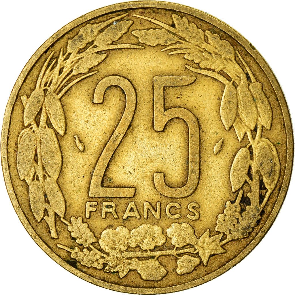 Central African States | 25 Francs Cfa Coin | Antelope | Crops | Km:10 | 1975 - 2003