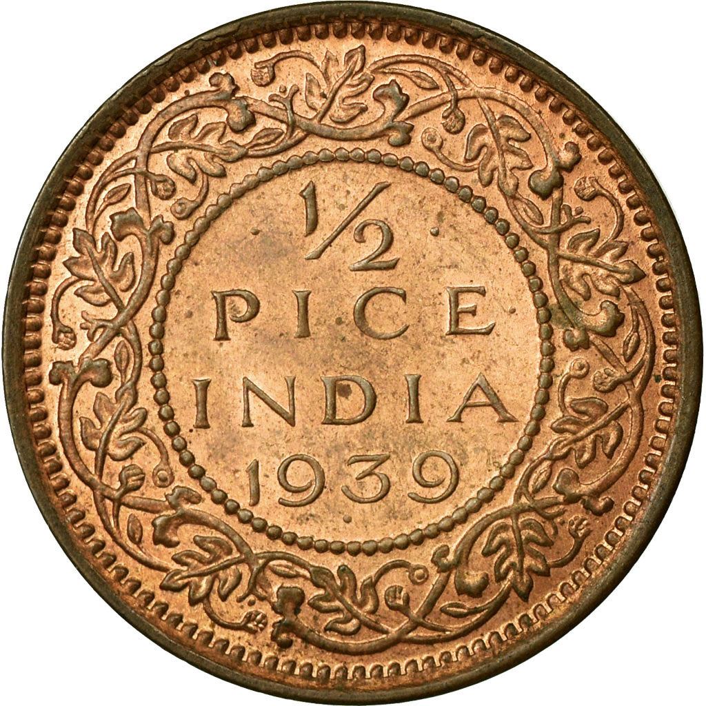 India - British | 1/2 Pice Coin | Bronze | Wreath | Royal Family | Crowns | Km:528 | 1938 - 1940