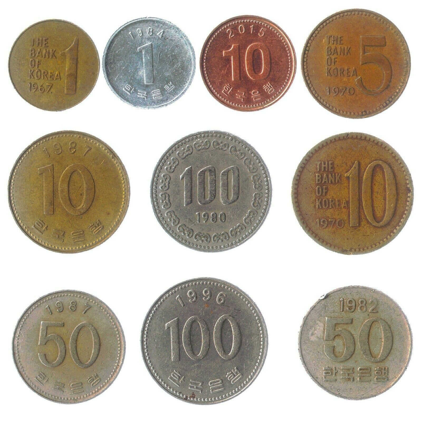 South Korea 10 Mixed Coins 100 Won | Geobukseon | Admiral Yi Sun-sin | Dabotap Pagoda | Manchurian crane | Rose of Sharon | 1966 - 2022