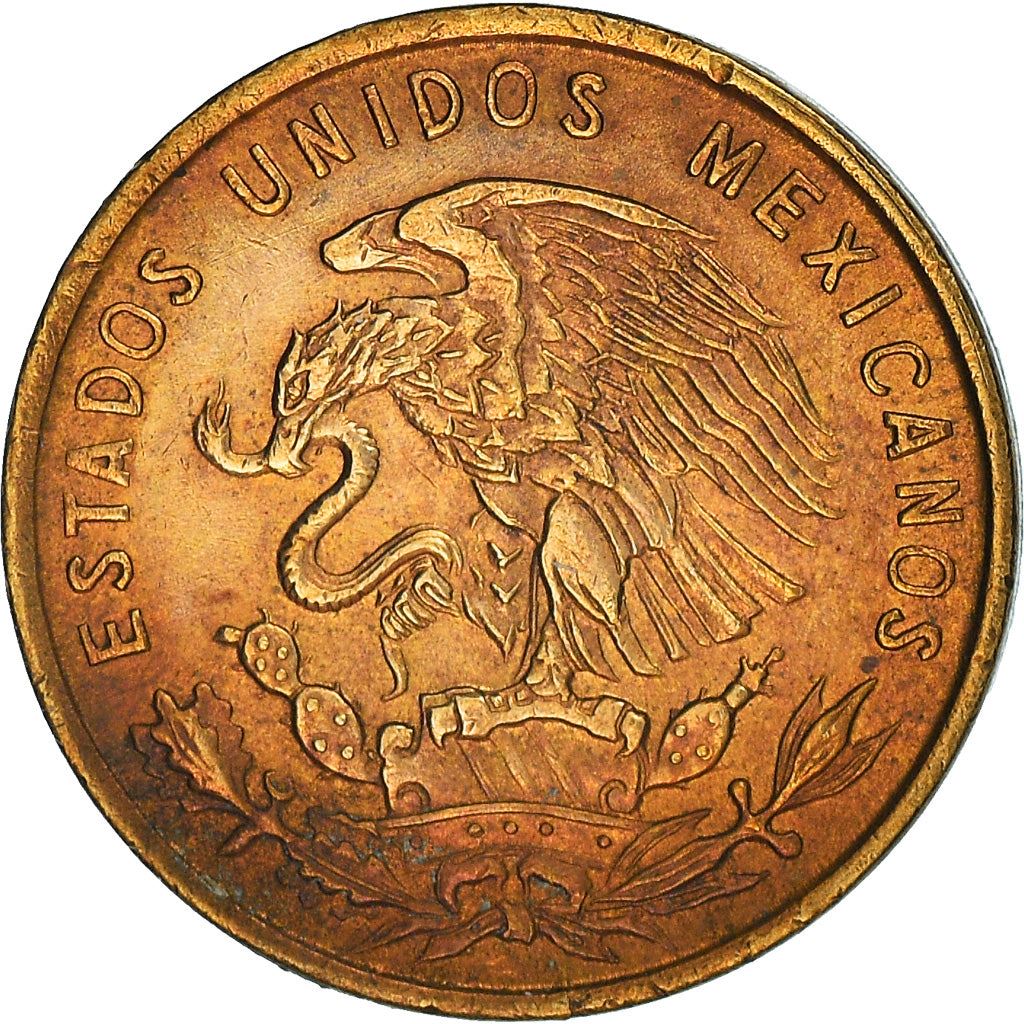 Mexico 1 Centavo Coin | National Mexico arms | Wheatear | KM417 | 1950 - 1969