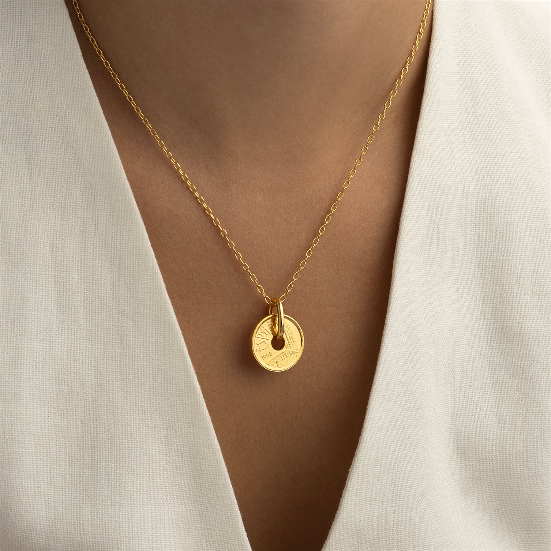 24K Gold Plated Genuine Spanish 5 Pesetas Coin Necklace | Medallion | Castile and Leon | 1995