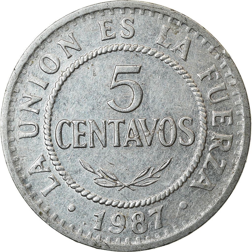 Bolivia | 5 centavos | Roestvrij staal | Wapen | KM:201 | 1987