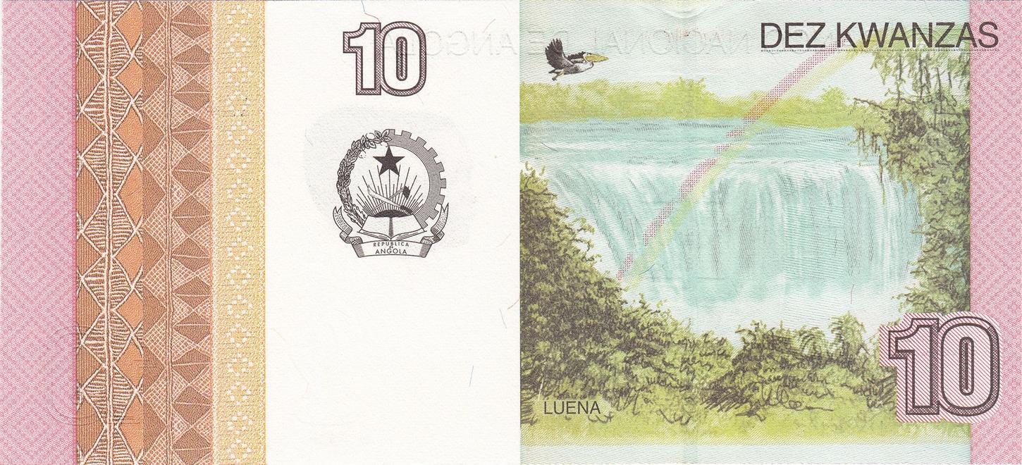Angola | 10 Kwanzas Banknote | 2012 | José Eduardo dos Santos | António Agostinho Neto | Luena Waterfall