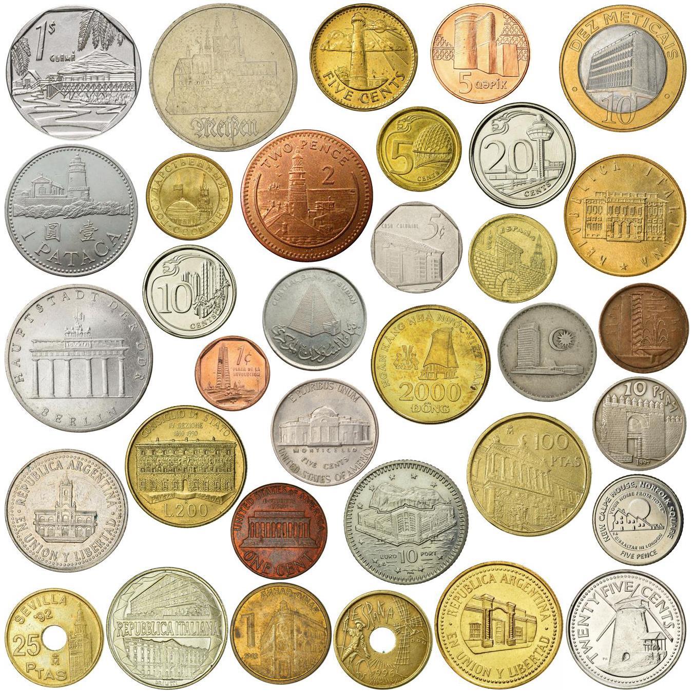 Collezione Di 10 Monete Da Tutto Il Mondo - Edifici Storici: Fari, Porti, Mulini E Monumenti