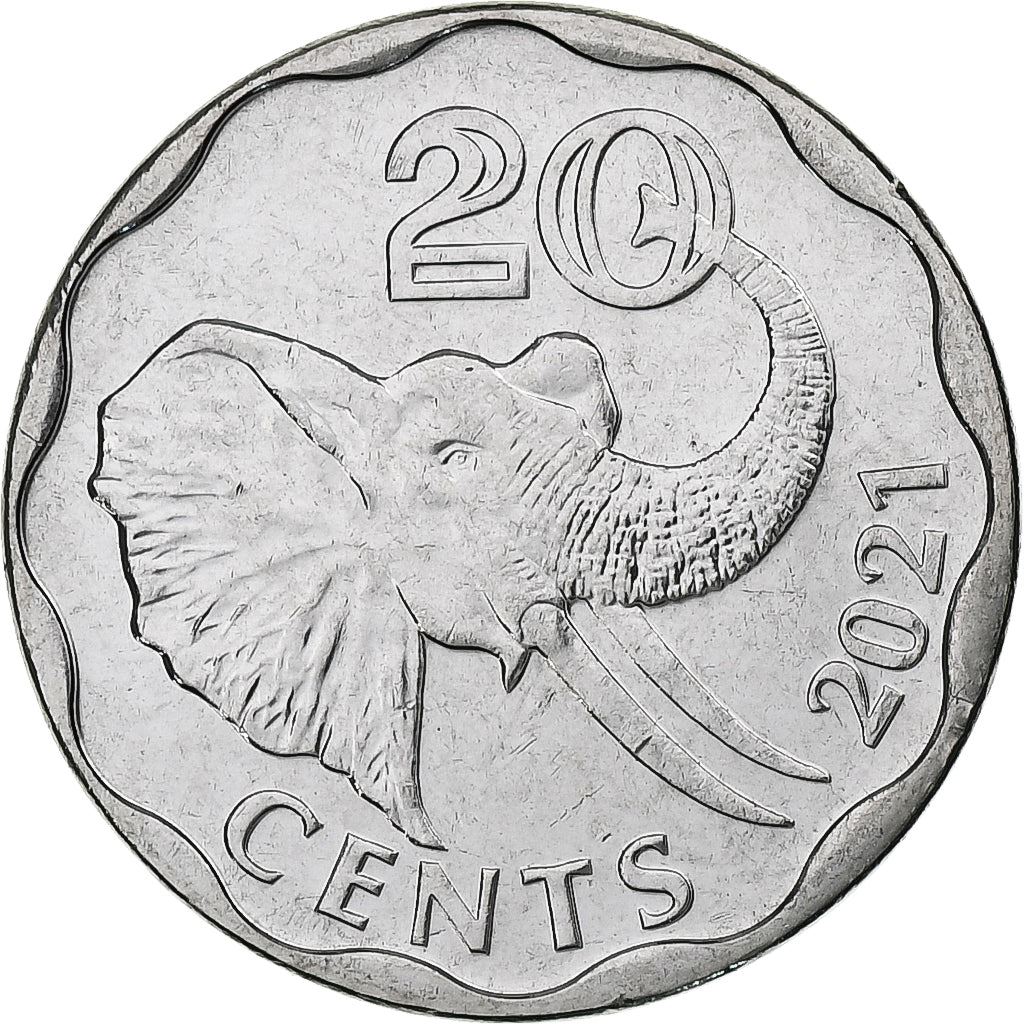 Regno di Eswatini | Moneta da 20 Centesimi | Re Mswati III | Elefante | Km:70 | 2018 - 2021