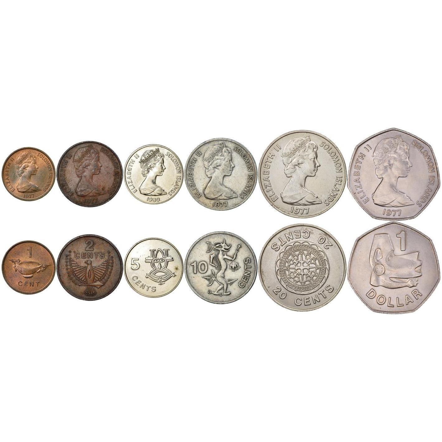 Solomon Islands | 6 Coin Set | 1 Cent 2 5 10 20 Cents 1 Dollar | 1977 - 1985
