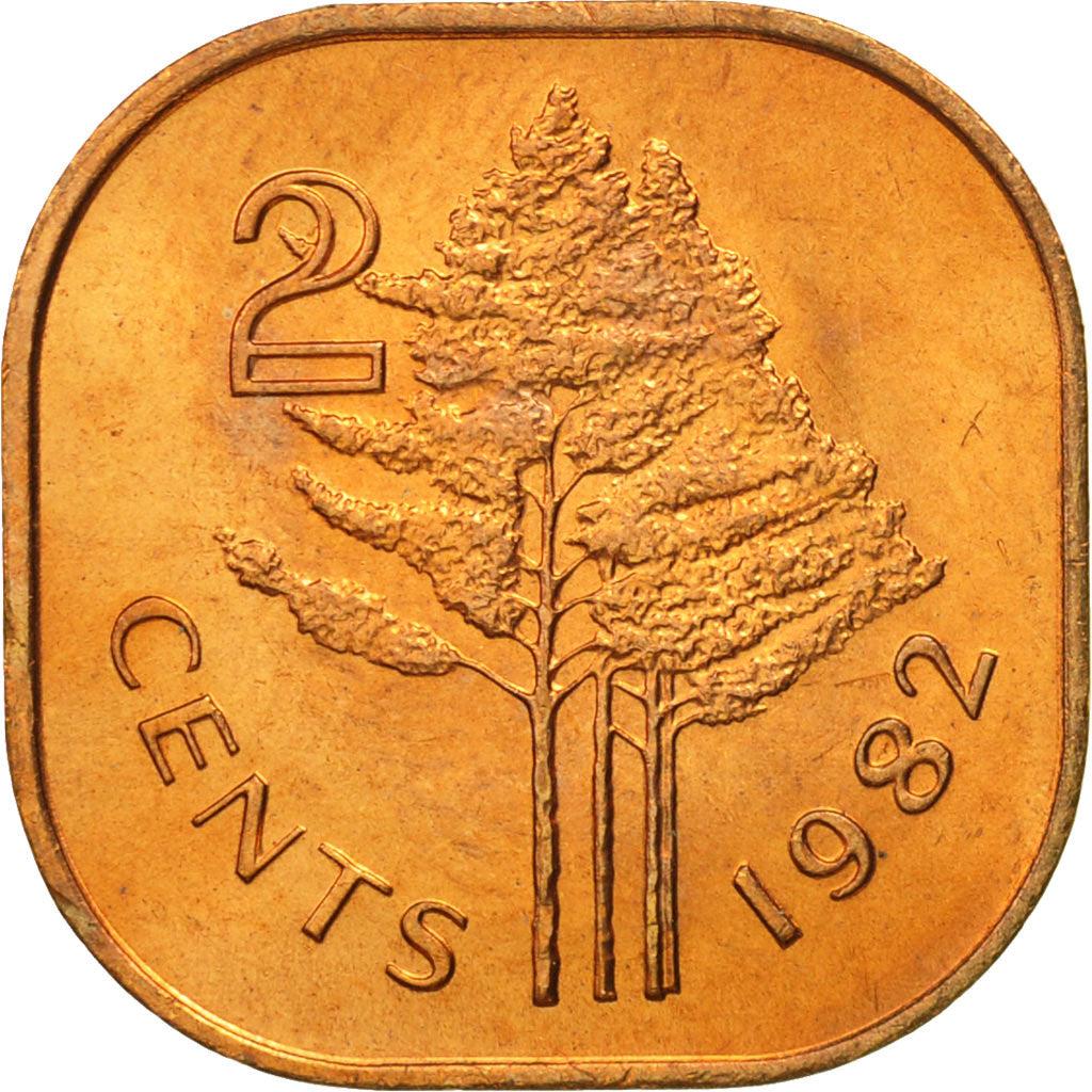 Eswatini 2 Cents Coin | King Sobhuza II | Leadwood Tree | KM8 | 1974 - 1982