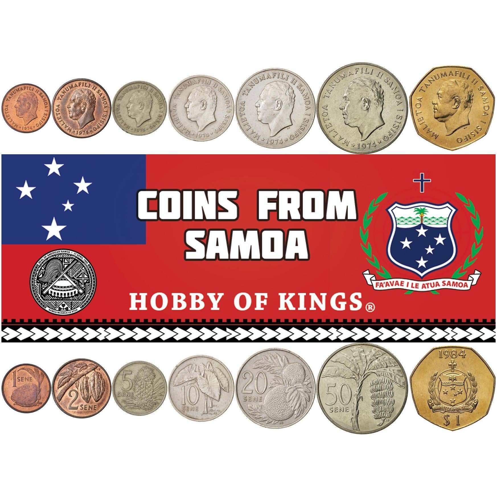 Samoa | 7 Münzsatz | 1 2 5 10 20 50 Sene 1 Tala | 1974 - 2000