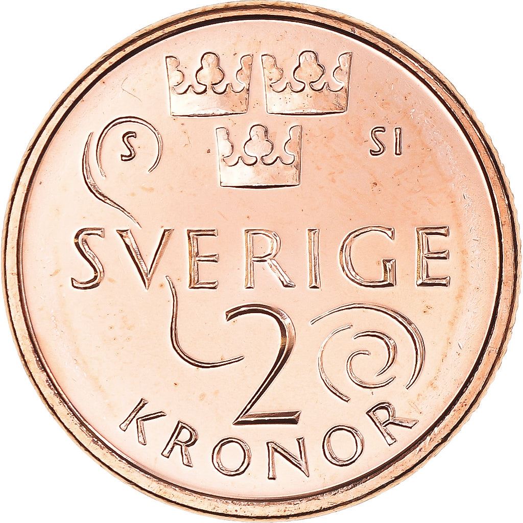 Suécia | Moeda de 2 Coroas | Rei Carlos XVI Gustavo | Três Coroas | Redemoinho | Km:929 | 2016 - 2020