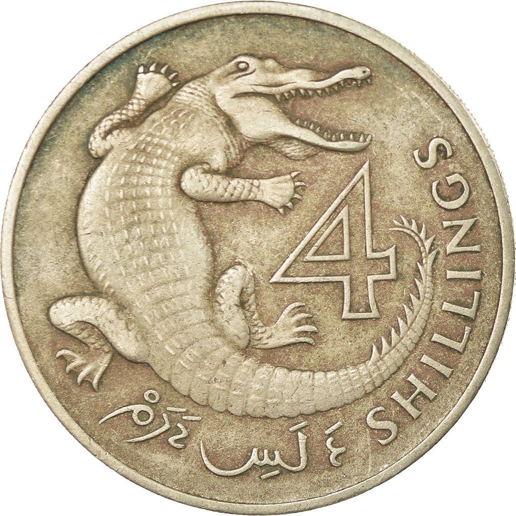 The Gambia | 4 Shillings Coin | Slender-snouted crocodile | Km:6 | 1966