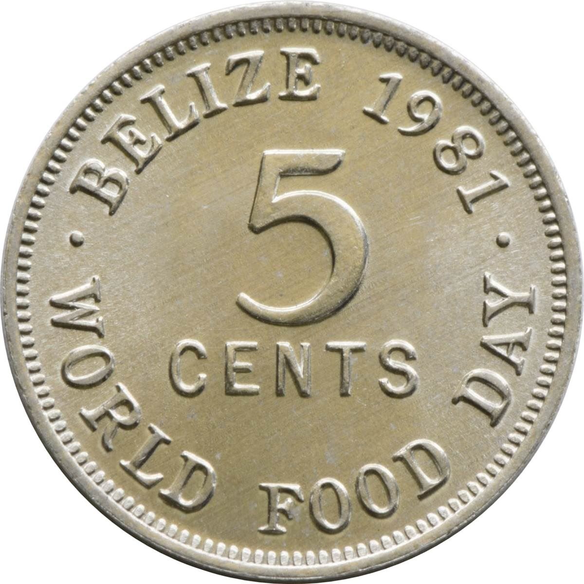 Belizean 5 Cents Coin | Queen Elizabeth II | World Food Day | KM64 | Belize | 1981