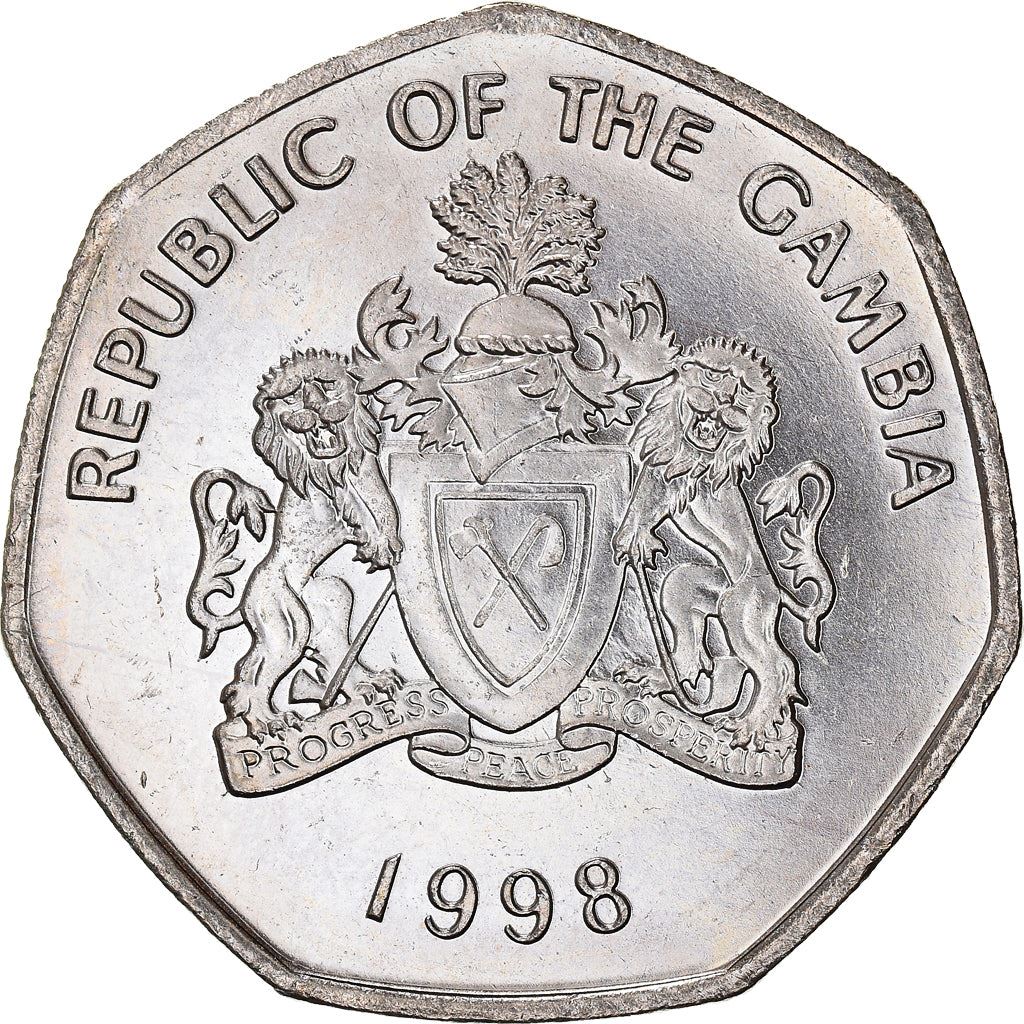 The Gambia | 1 Dalasi Coin | Slender-snouted crocodile | Km:59 | 1998