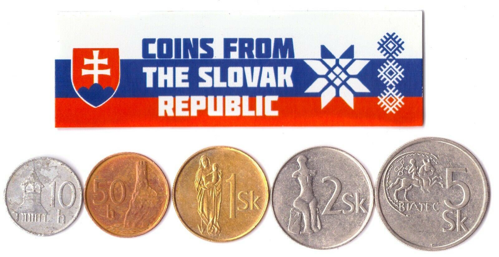 5 Mixed Coins From Slovakia | Halierov - Koruna | 1993 - 2008