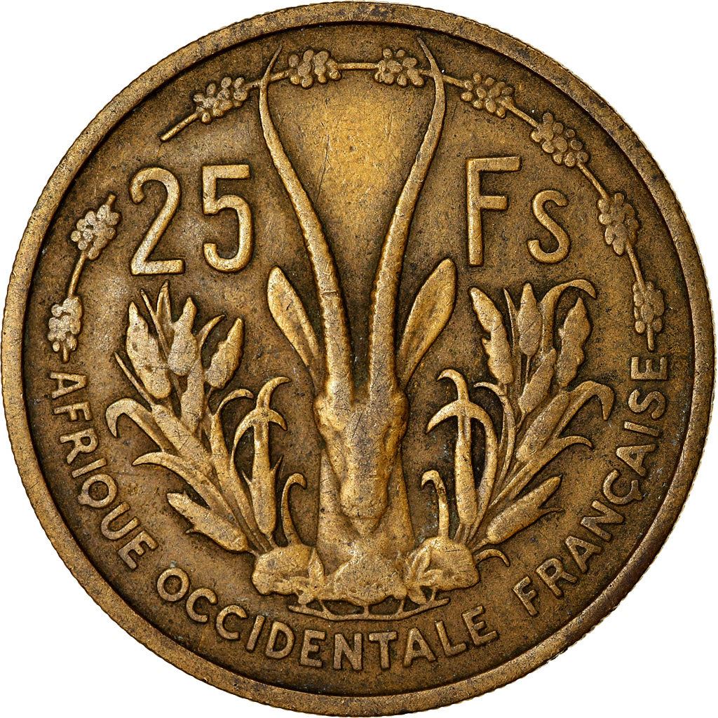 French West Africa | 25 Francs Coin | Marianne | Gazelle | Maize | Km:7 | 1956