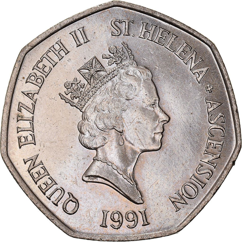 Sant'Elena e Ascensione | Moneta da 50 Pence | Elisabetta II | Tartaruga Marina Verde | KM:16 | 1991