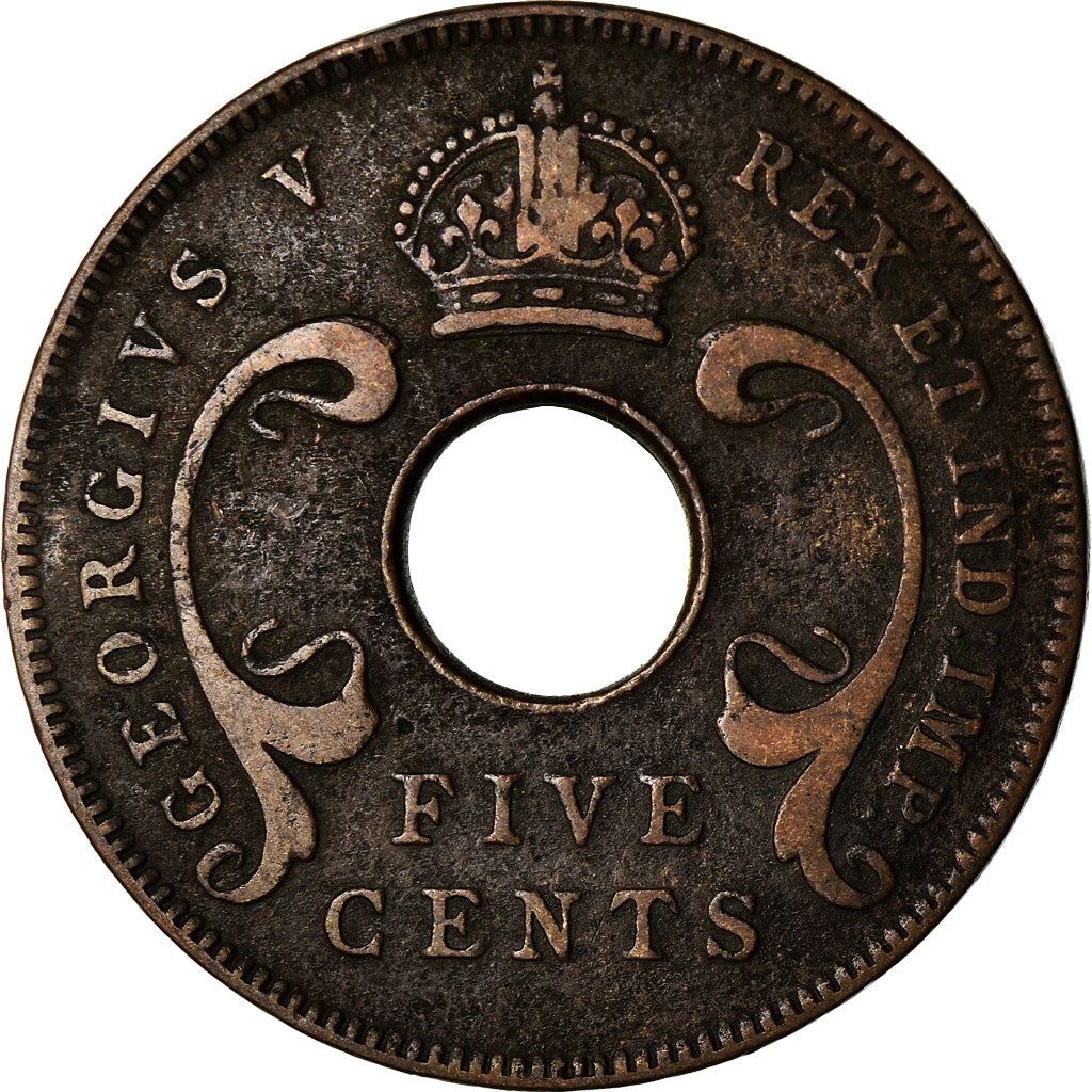 East Africa | 5 Cents Coin | Crown | Tusks | Km:18 | 1921 - 1936