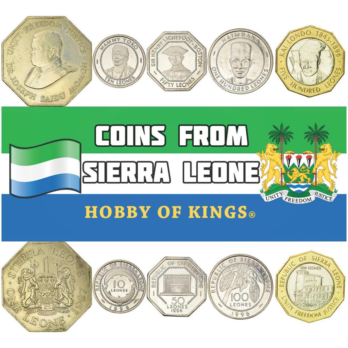 Satz 6 Münzen Sierra Leone 1/2 1 5 10 20 50 Cent 1972 - 1984