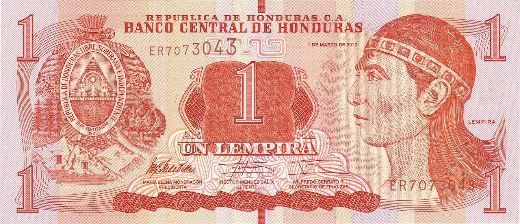 Honduras | 1 Lempira Banknote | 2012 - 2024 | Indio Lempira | Ruins of Copan