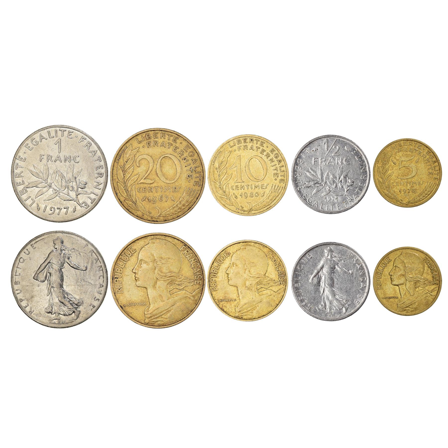 5 Mixed Coins From France | Centime - Franc | 1950 - 2001