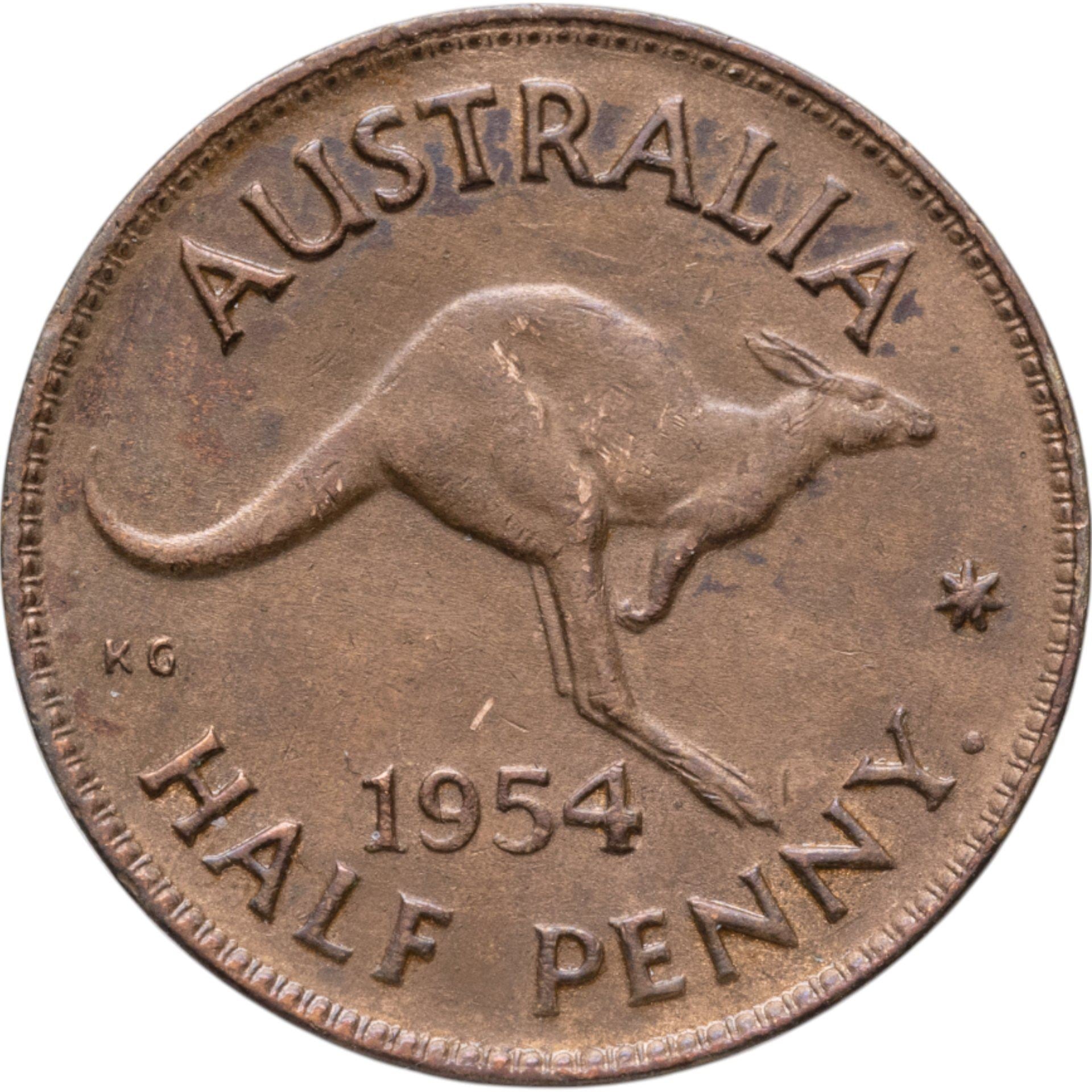 Australia | 1/2 Penny Coin | Kangaroo | KM:49 | 1953 - 1955