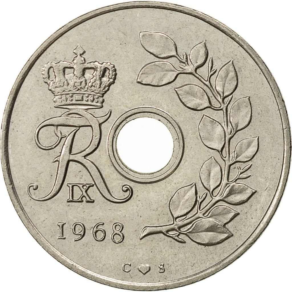 Denmark | 25 Ore Coin | Monogram | Km:855 | 1966 - 1972