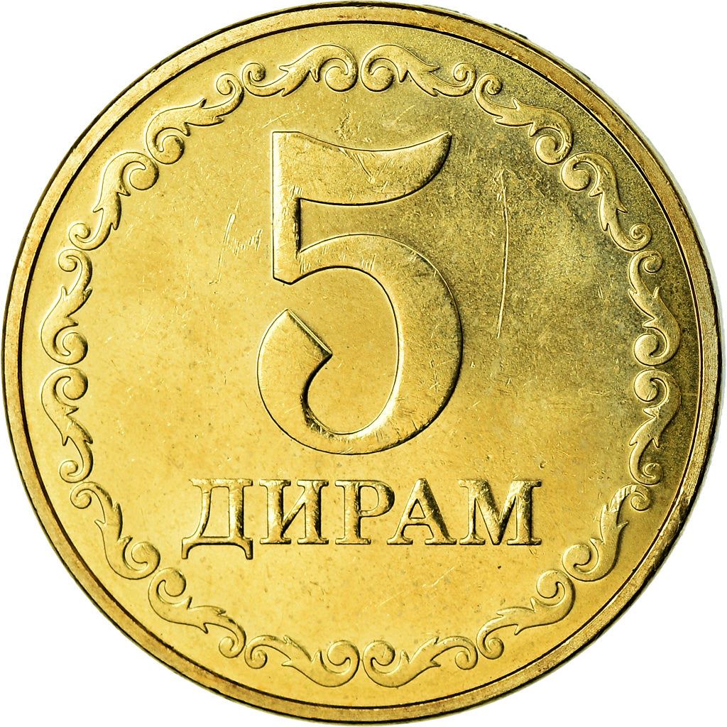 Tajikistan | 5 Diram Coin | Sunrise | Wheat | Cotton | Km:52 | 2019
