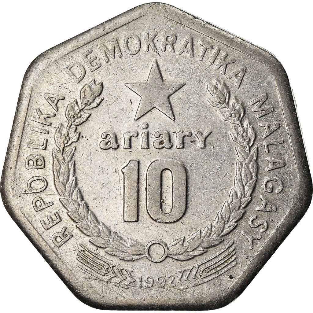 Madagascar | 10 Ariary Coin | Star | Worker | Peat | Km:18 | 1992