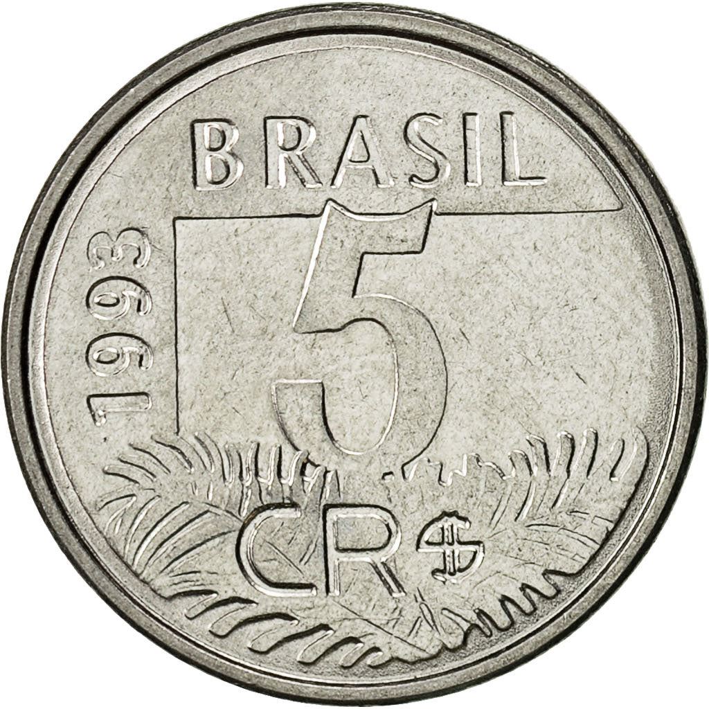 Brazil | 5 Cruzeiros Reais Coin | Macaw parrots | Km:627 | 1993 - 1994