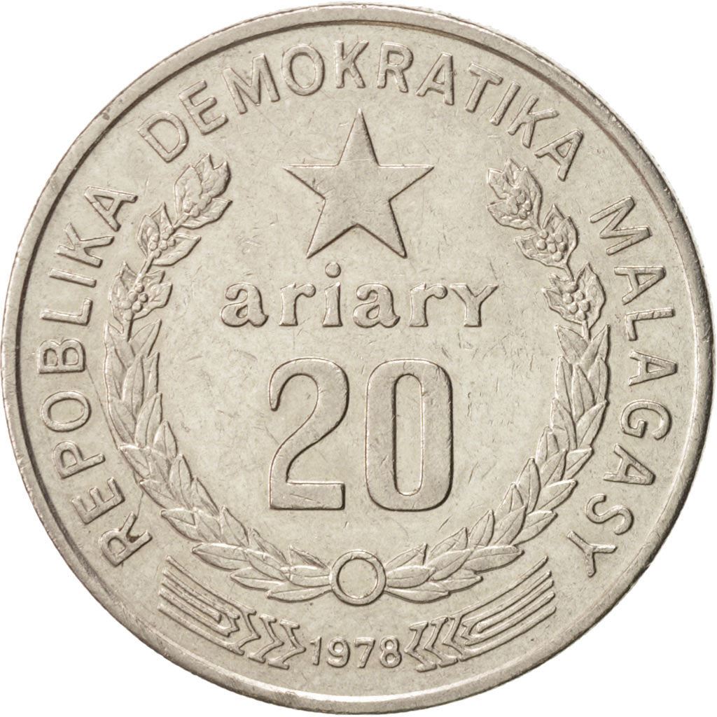 Madagascar | 20 Ariary Coin | Star | Tractor | Farmer | Km:14 | 1978