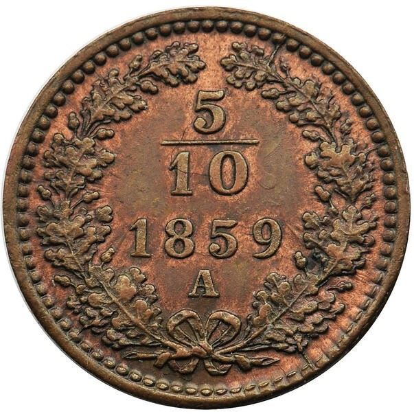 Austrian Empire | 5/10 Kreuzer Coin | Oak Wreath | Imperial Eagle | Km:2182 | 1858 - 1866