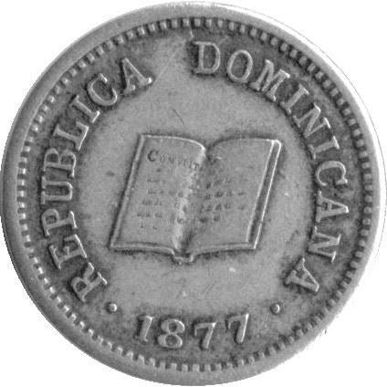 Dominican Republic | 5 Centavos Coin | Wreath | Bible | Km:5 | 1877