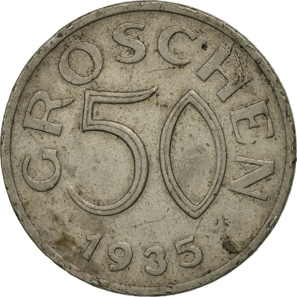 Austria | 50 Groschen Coin | Copper-nickel | Double-headed eagle | KM:2854 | 1935 - 1936