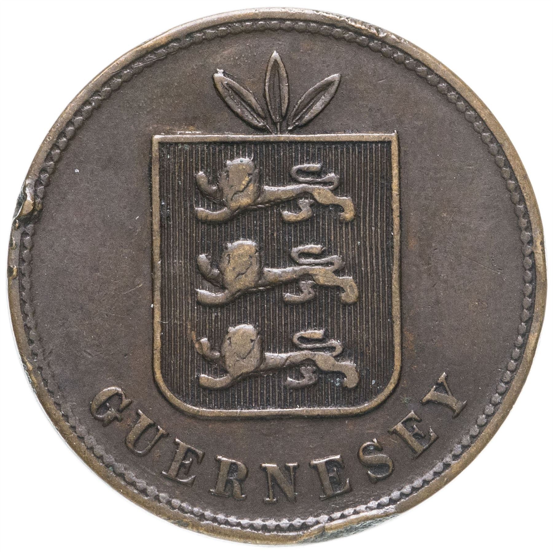 Guernsey 4 Doubles Coin | Guernsey Arms | KM5 | 1864 - 1911