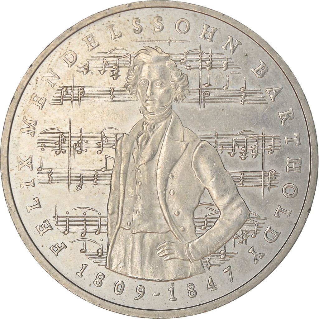 Germany 5 Deutsche Mark Coin | Felix Mendelssohn Bartholdy | Eagle | KM161 | 1984