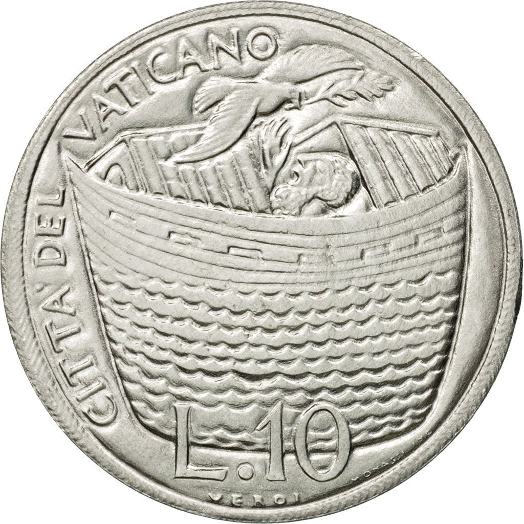 Vatican City | 10 Lire Coin | Noah's Ark | Km:127 | 1975
