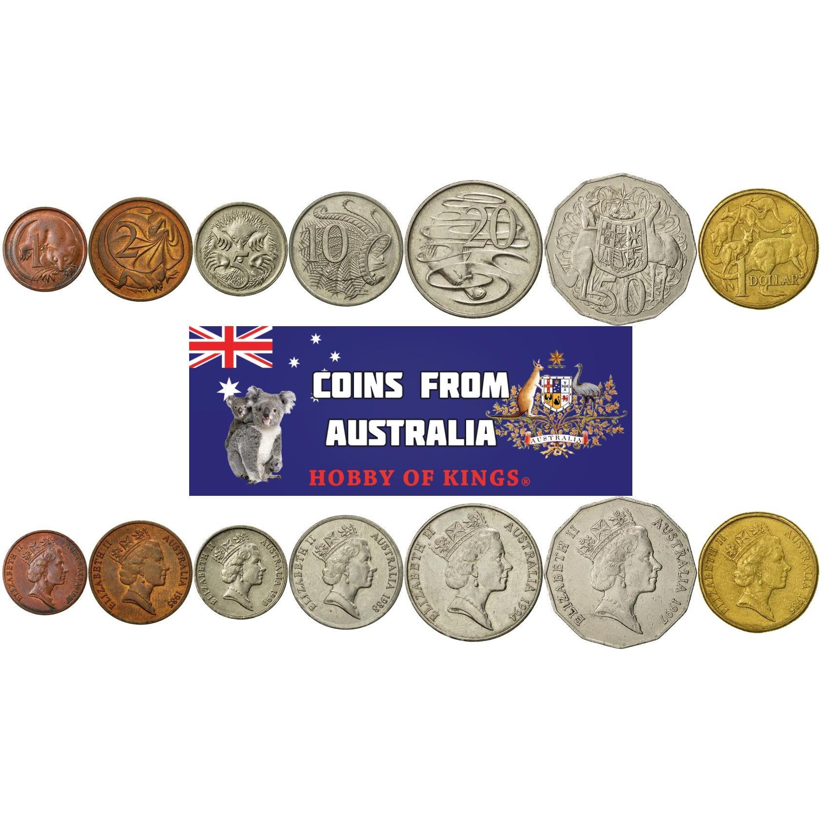Australia | 7 Coin Set | 1 Cent 2 5 10 20 50 Cents 1 Dollar | 1985 - 1998