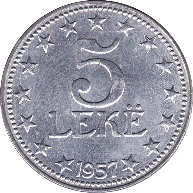 Albanian 5 Leke Coin | Star | KM38 | 1947 - 1957