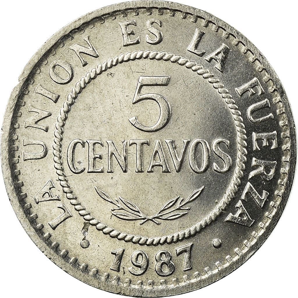 Bolivia | 5 Centavos Coin | Stainless Steel | Firearms | Bird | Km:201 | 1987