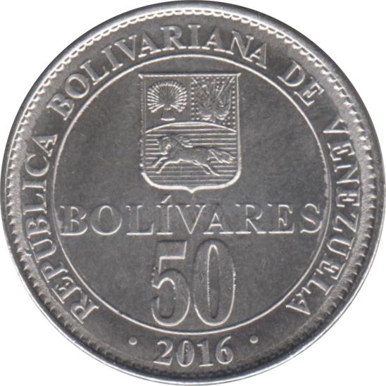 Venezuela | 50 Bolivares Coin | Palomo Horse | Simon Bolivar | Stars | KM105 | 2016